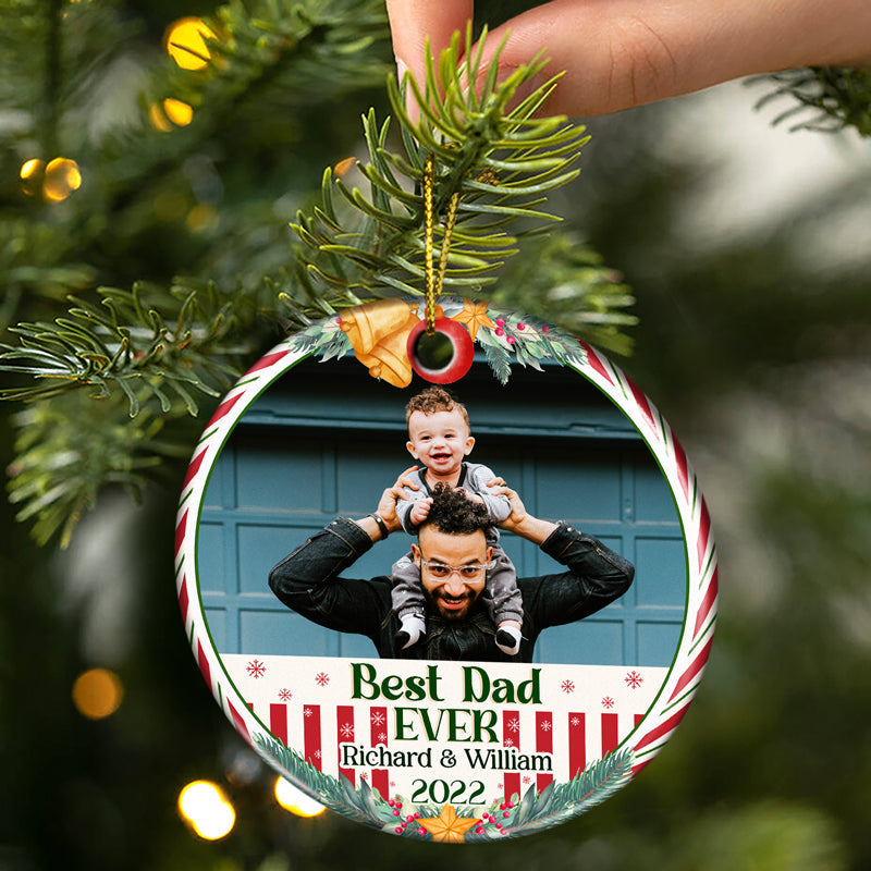 Custom Photo Best Grandma Grandpa Ever - Christmas Gift For Family - Personalized Custom Circle Ceramic Ornament ORNA1210