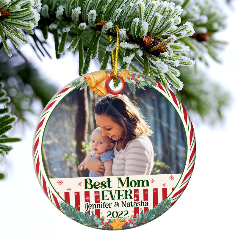 Custom Photo Best Grandma Grandpa Ever - Christmas Gift For Family - Personalized Custom Circle Ceramic Ornament ORNA1210