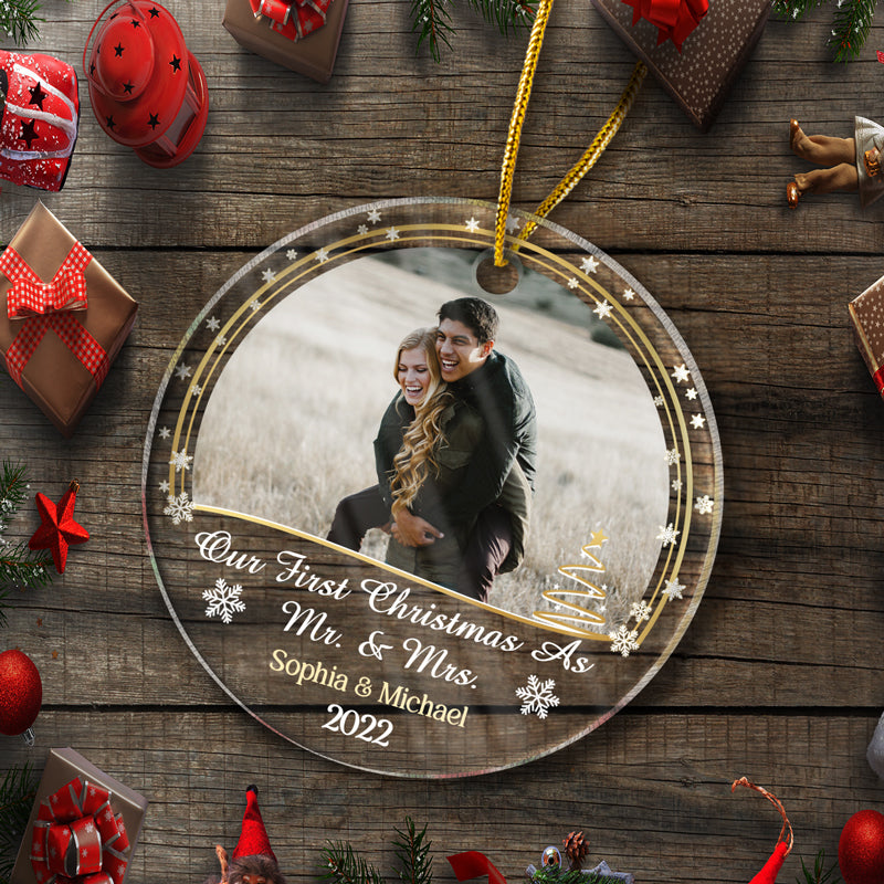 Custom Photo Our First Christmas As Family - Christmas Gift For Family And Couple - Personalized Custom Circle Acrylic Ornament ORNA1210