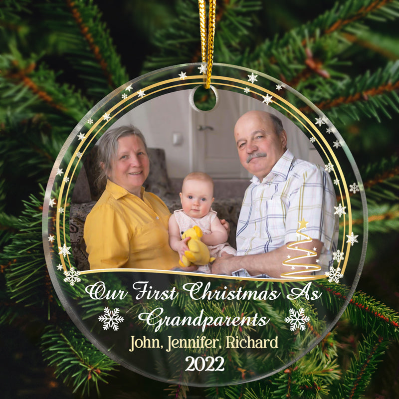 Custom Photo Our First Christmas As Family - Christmas Gift For Family And Couple - Personalized Custom Circle Acrylic Ornament ORNA1210