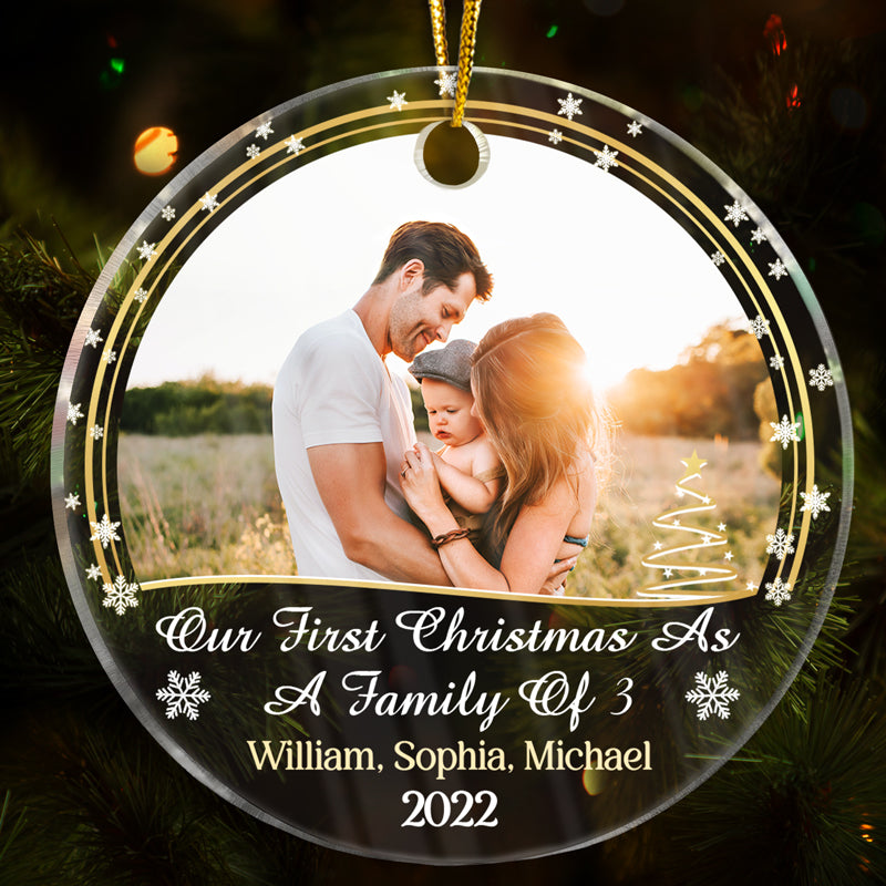 Custom Photo Our First Christmas As Family - Christmas Gift For Family And Couple - Personalized Custom Circle Acrylic Ornament ORNA1210