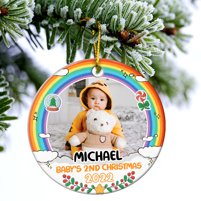 Custom Photo Baby's 1st Christmas - Christmas Gift For Family - Personalized Custom Circle Ceramic Ornament ORNA1210