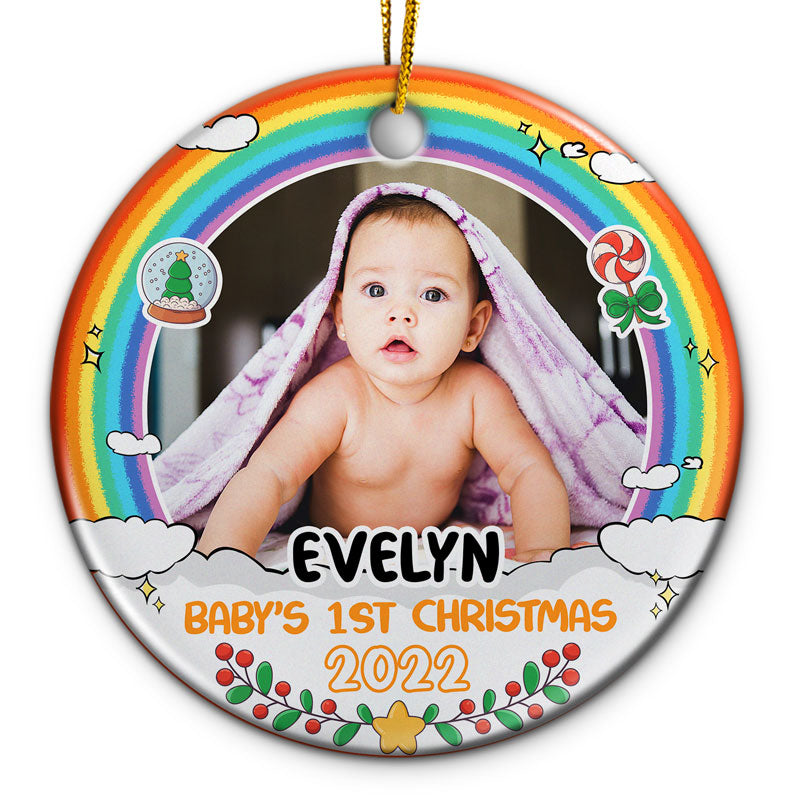 Custom Photo Baby's 1st Christmas - Christmas Gift For Family - Personalized Custom Circle Ceramic Ornament ORNA1210