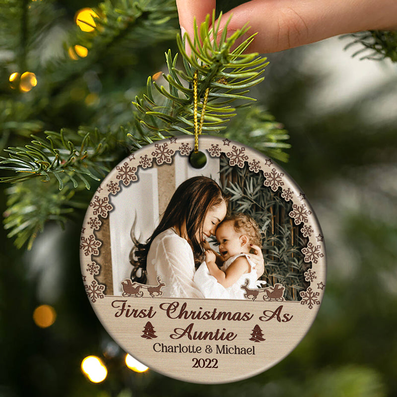 Custom Photo First Christmas As Mom Dad Grandparents - Christmas Gift For Family - Personalized Custom Circle Ceramic Ornament ORNA1210