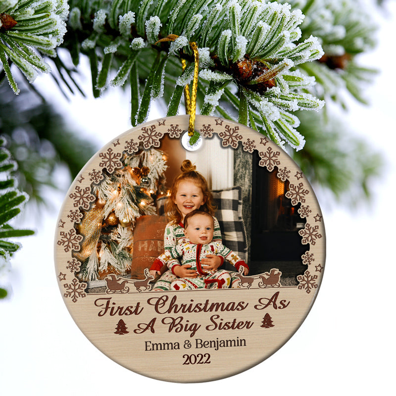 Custom Photo First Christmas As Mom Dad Grandparents - Christmas Gift For Family - Personalized Custom Circle Ceramic Ornament ORNA1210
