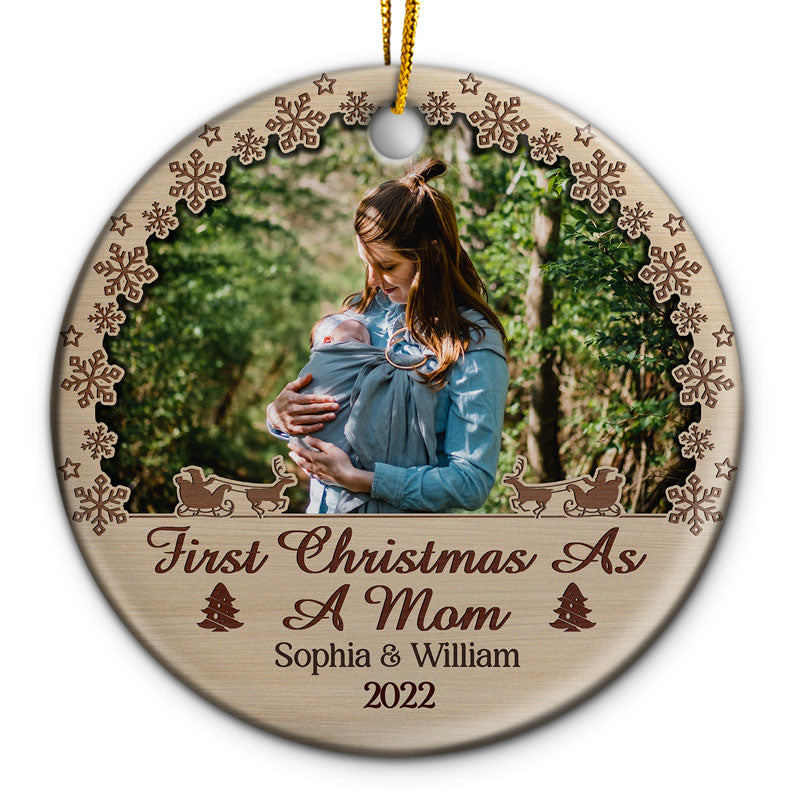 Custom Photo First Christmas As Mom Dad Grandparents - Christmas Gift For Family - Personalized Custom Circle Ceramic Ornament ORNA1210