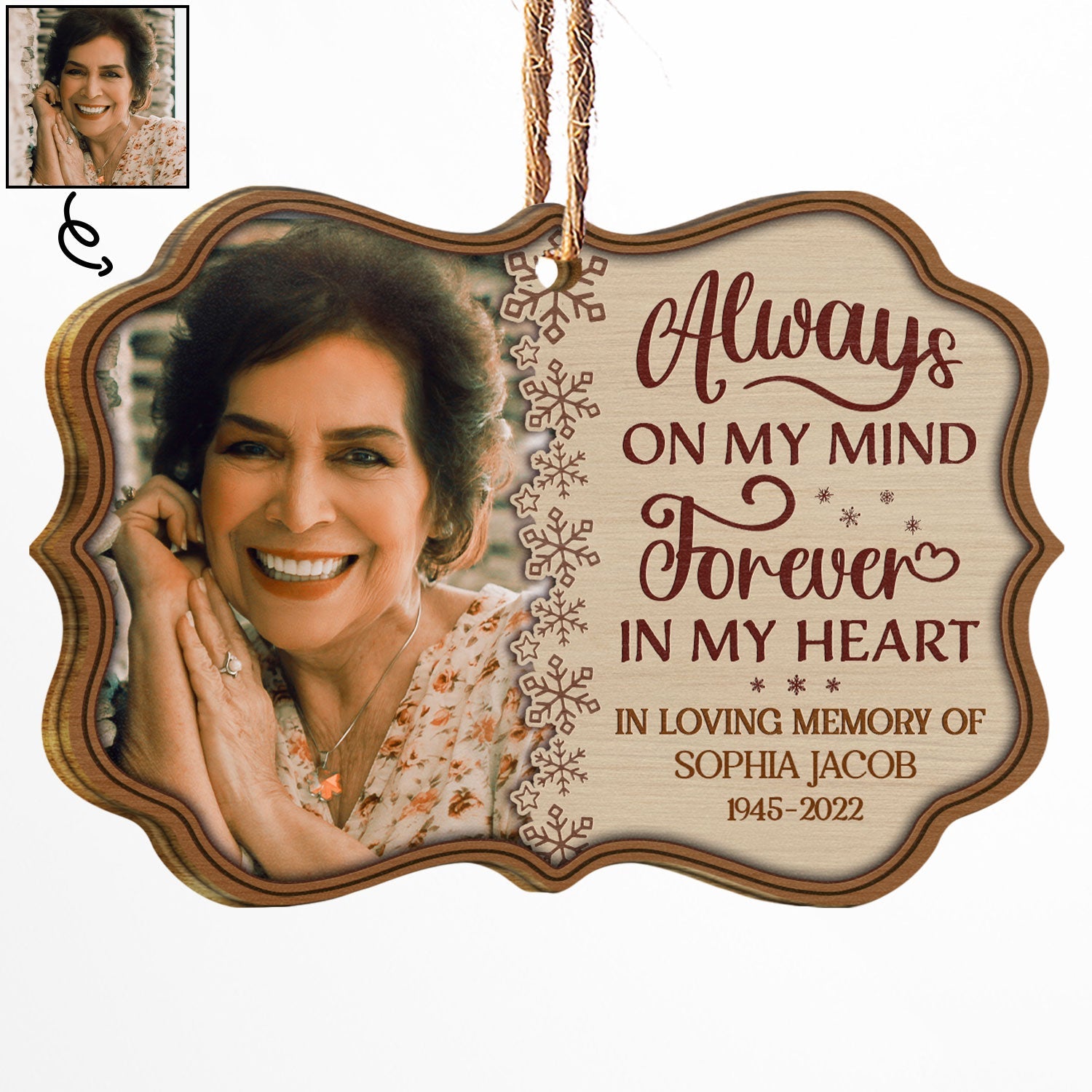 Custom Photo Always On My Mind Forever In My Heart - Memorial Gift For Family - Personalized Wooden Ornament ORNA1210