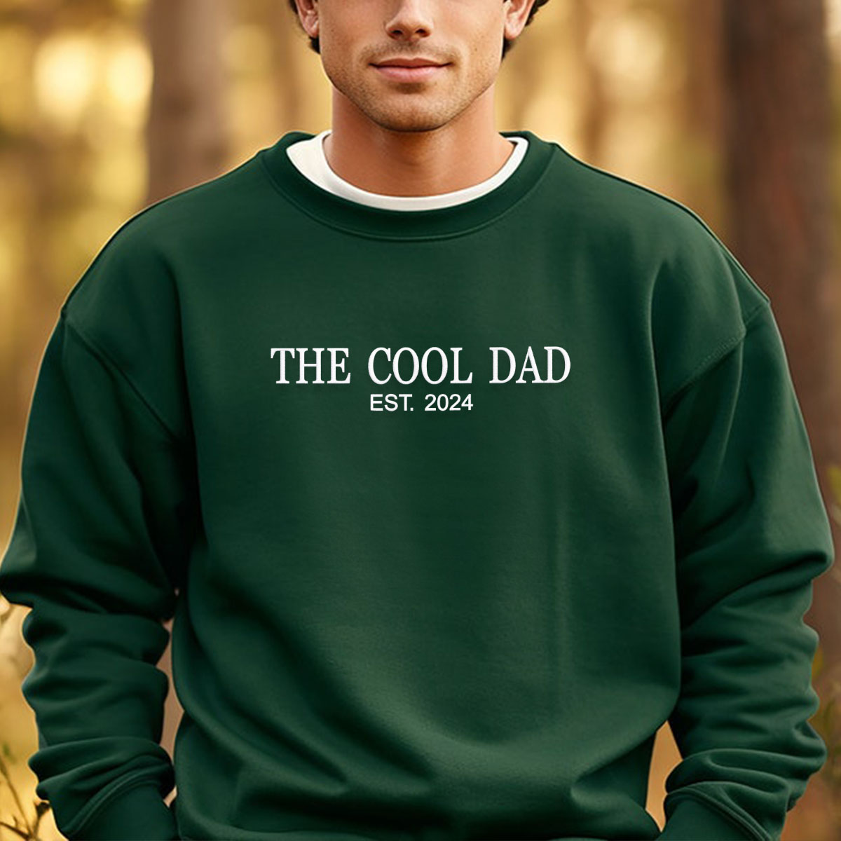 The Cool Dad Sweatshirt, Dad Crewneck Embroidered with Kid Name on Sleeve, Father Day Gift Idea em4