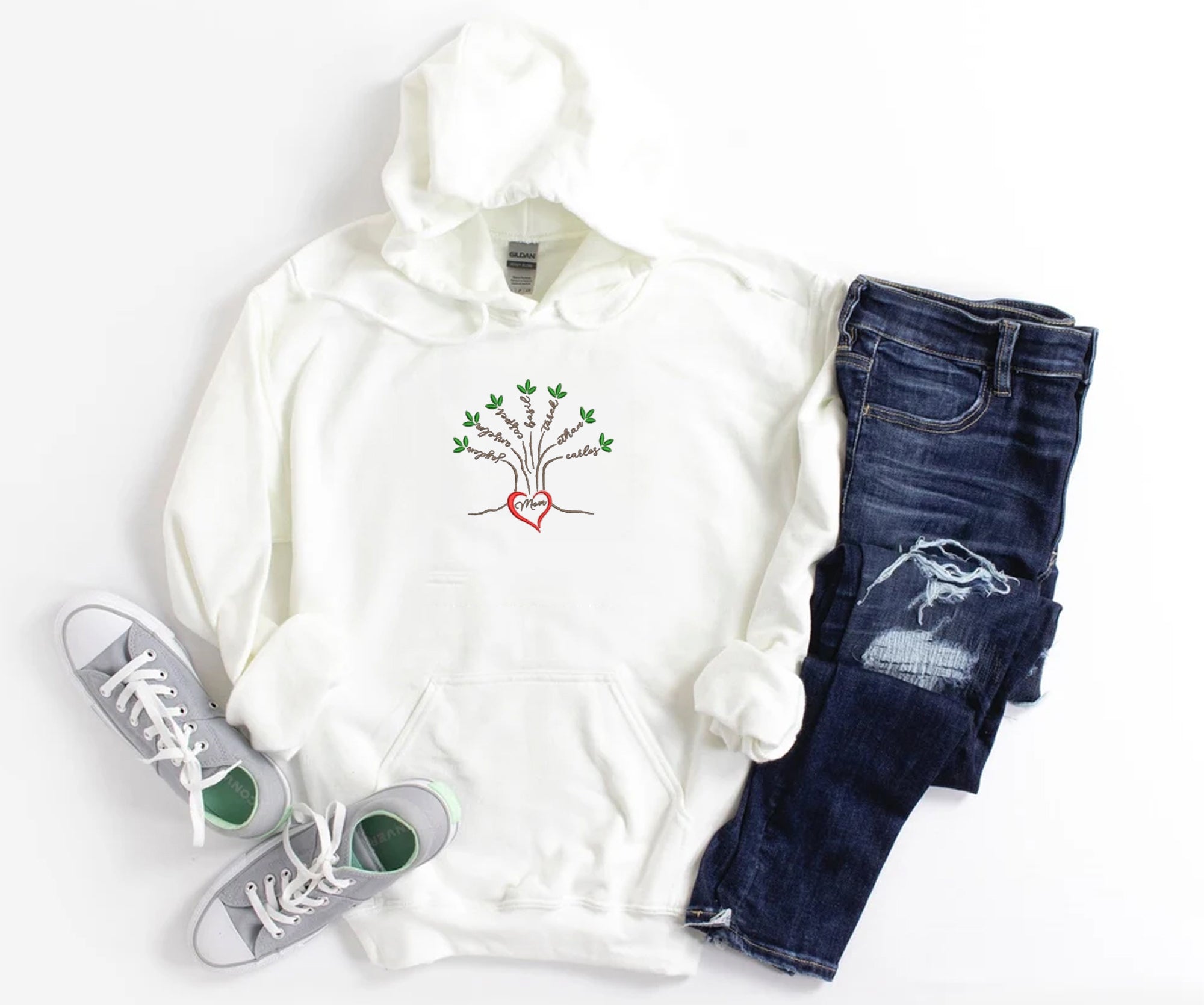 Embroidered Mom Tree Sweatshirt or Hoodie em5