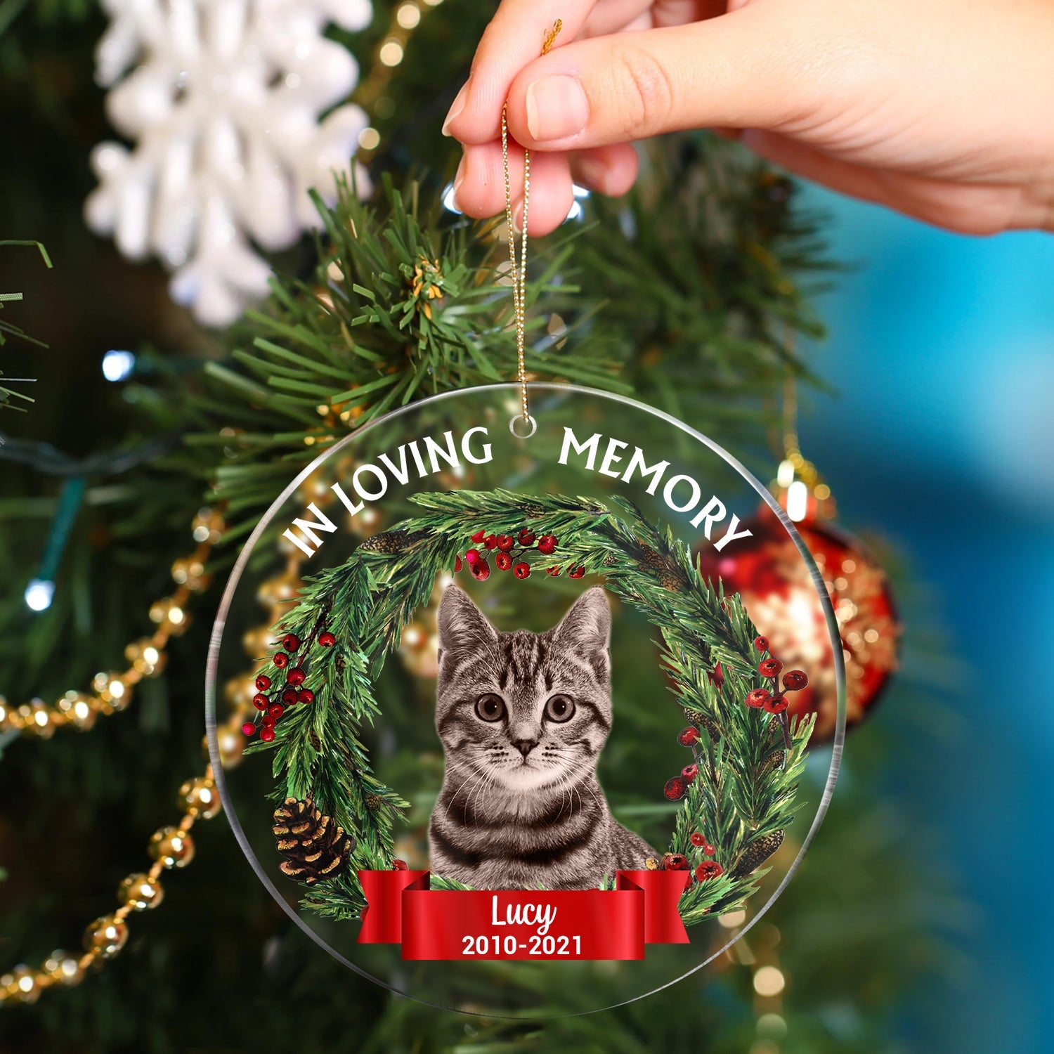 Custom Photo In Loving Memory - Christmas, Memorial Gift For Family, Pet Lovers - Personalized Circle Acrylic Ornament ORNA1210