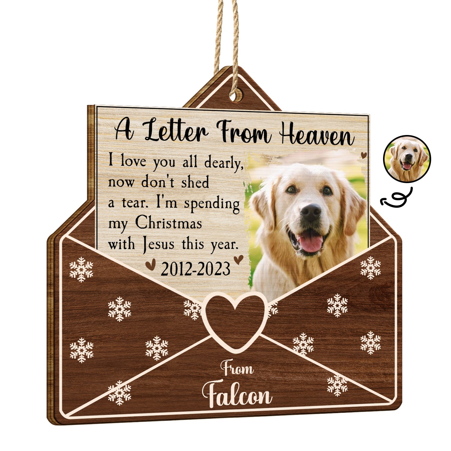 Custom Photo A Letter From Heaven Dog Cat - Pet Memorial Gift, Christmas Gift - Personalized Custom Shaped Wooden Ornament ORNA1210