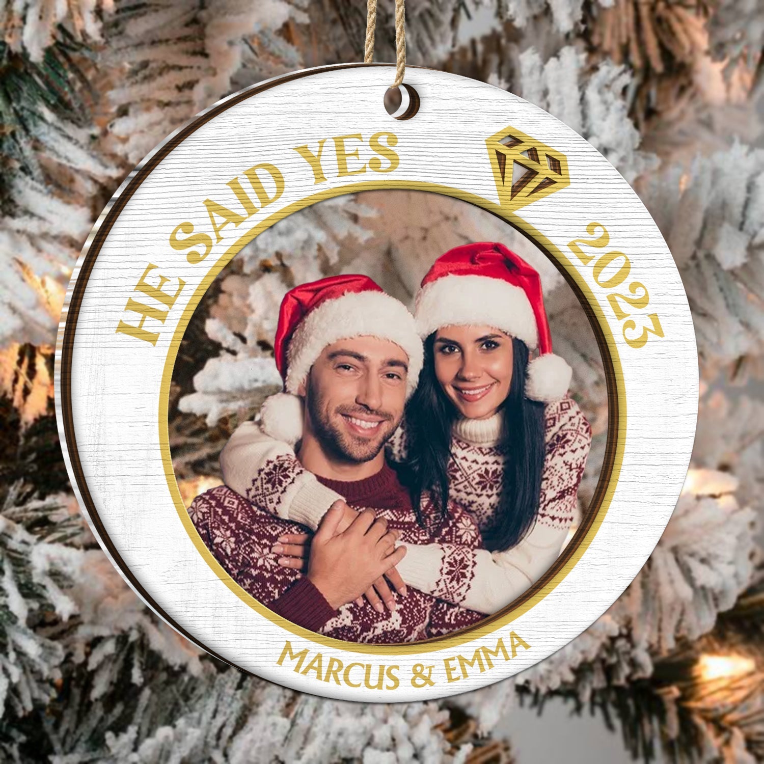 Custom Photo She Said Yes - Christmas Gift For Couples - Personalized 2-Layered Mix Ornament ORNA1210