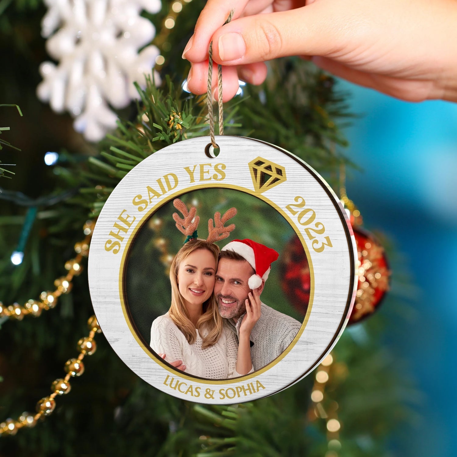 Custom Photo She Said Yes - Christmas Gift For Couples - Personalized 2-Layered Mix Ornament ORNA1210