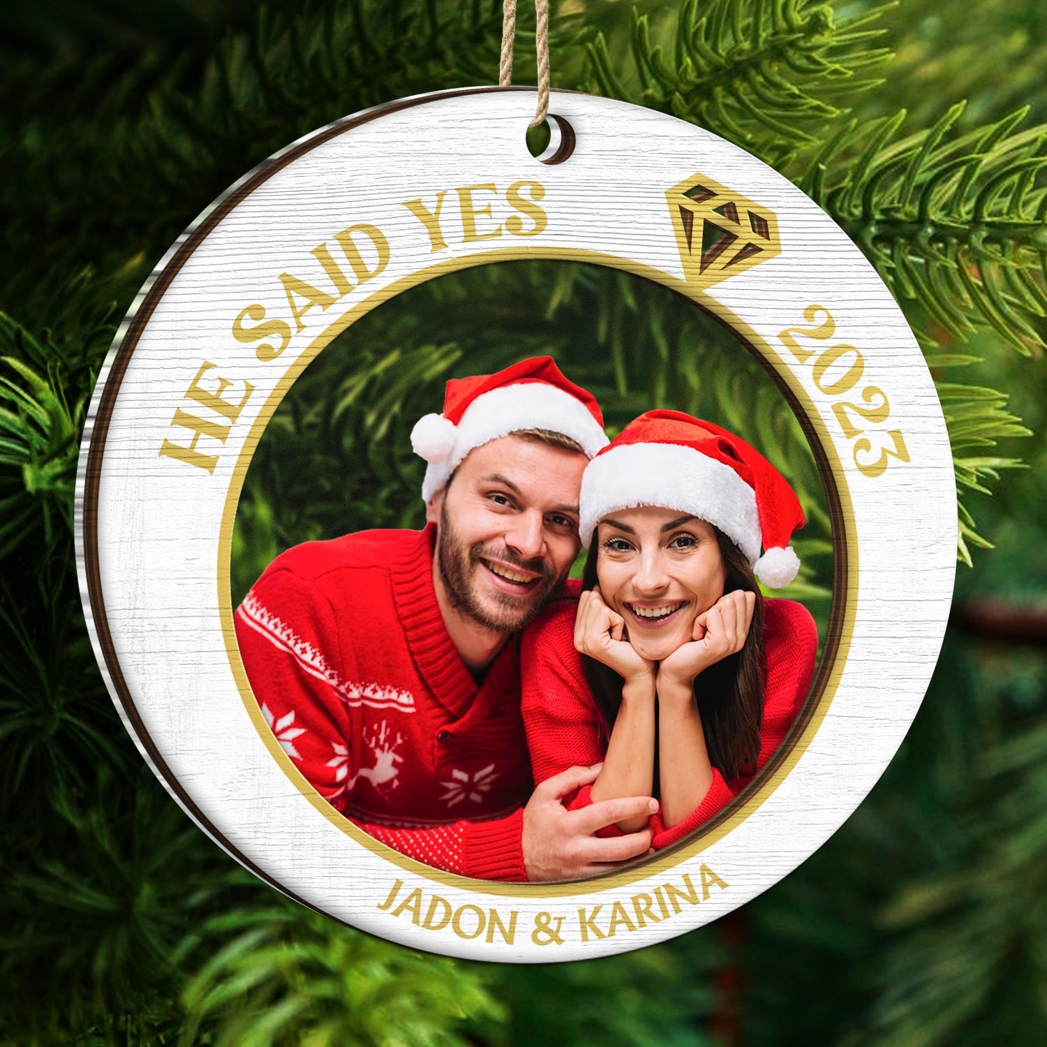 Custom Photo She Said Yes - Christmas Gift For Couples - Personalized 2-Layered Mix Ornament ORNA1210