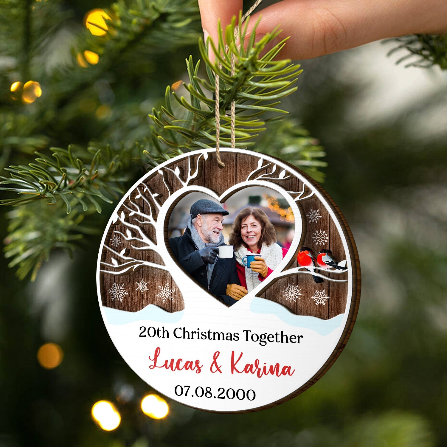Custom Photo Married Christmas Together - Gift For Couples - Personalized 2-Layered Wooden Ornament ORNA1210