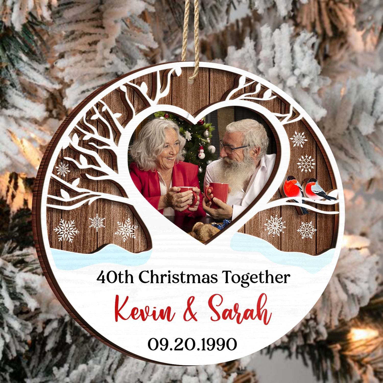 Custom Photo Married Christmas Together - Gift For Couples - Personalized 2-Layered Wooden Ornament ORNA1210