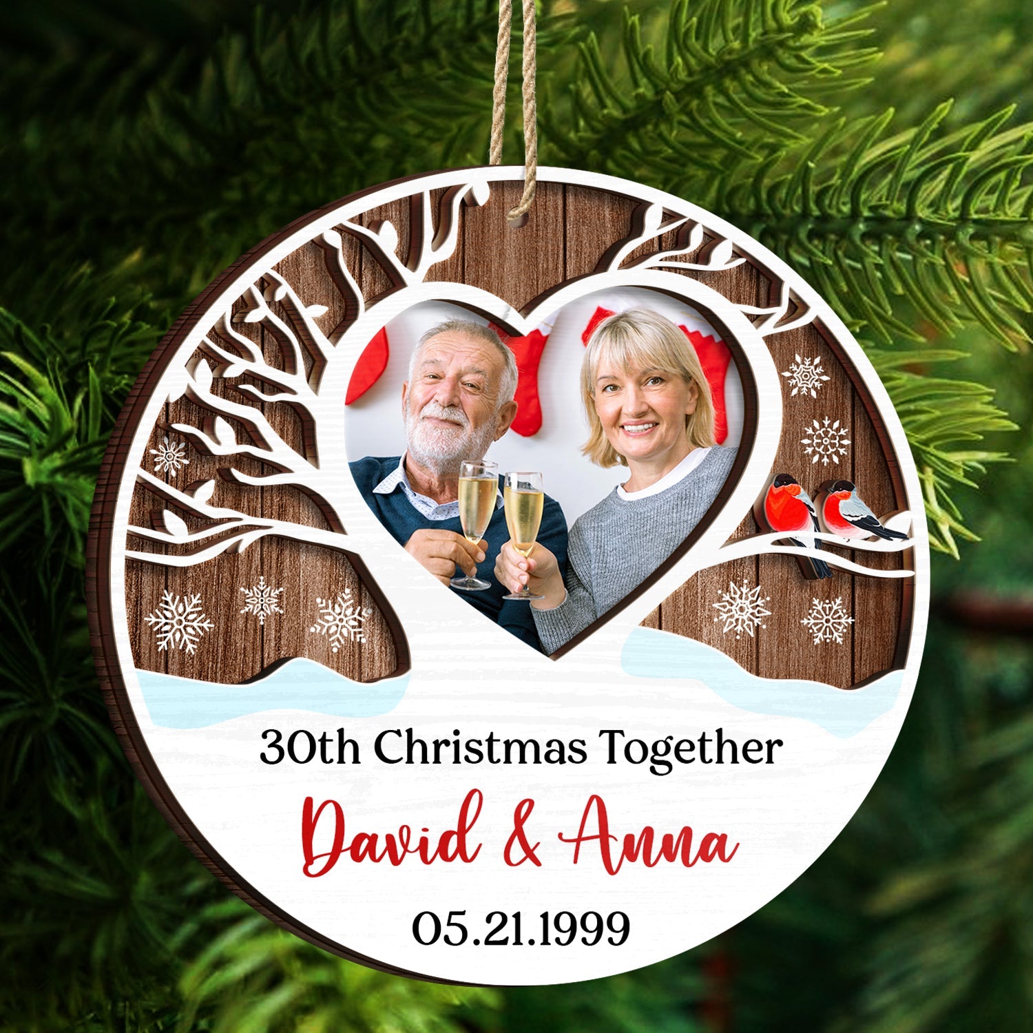 Custom Photo Married Christmas Together - Gift For Couples - Personalized 2-Layered Wooden Ornament ORNA1210