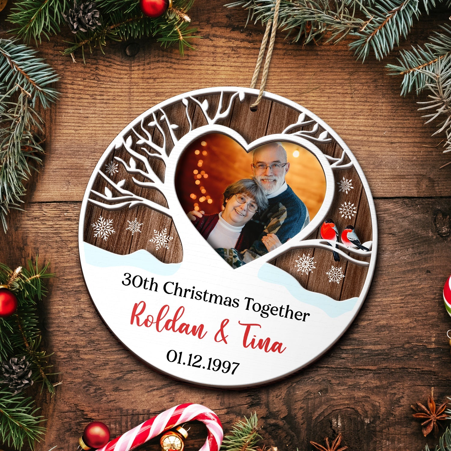 Custom Photo Married Christmas Together - Gift For Couples - Personalized 2-Layered Wooden Ornament ORNA1210