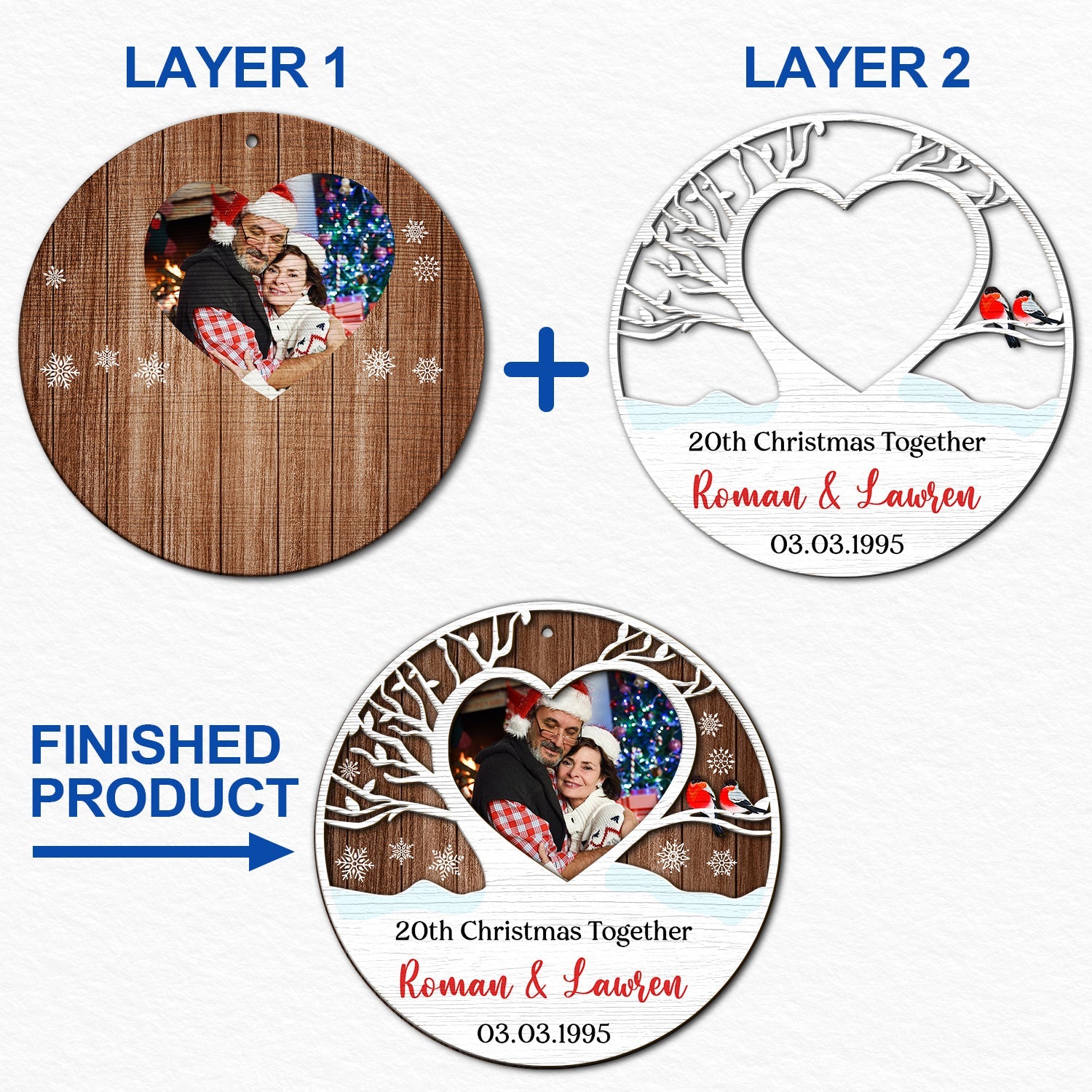 Custom Photo Married Christmas Together - Gift For Couples - Personalized 2-Layered Wooden Ornament ORNA1210
