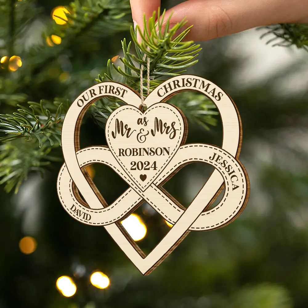 First Christmas As Mr & Mrs - Gift For Couples - Personalized Wooden Cutout Ornament ORNA1210