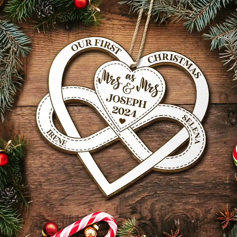 First Christmas As Mr & Mrs - Gift For Couples - Personalized Wooden Cutout Ornament ORNA1210