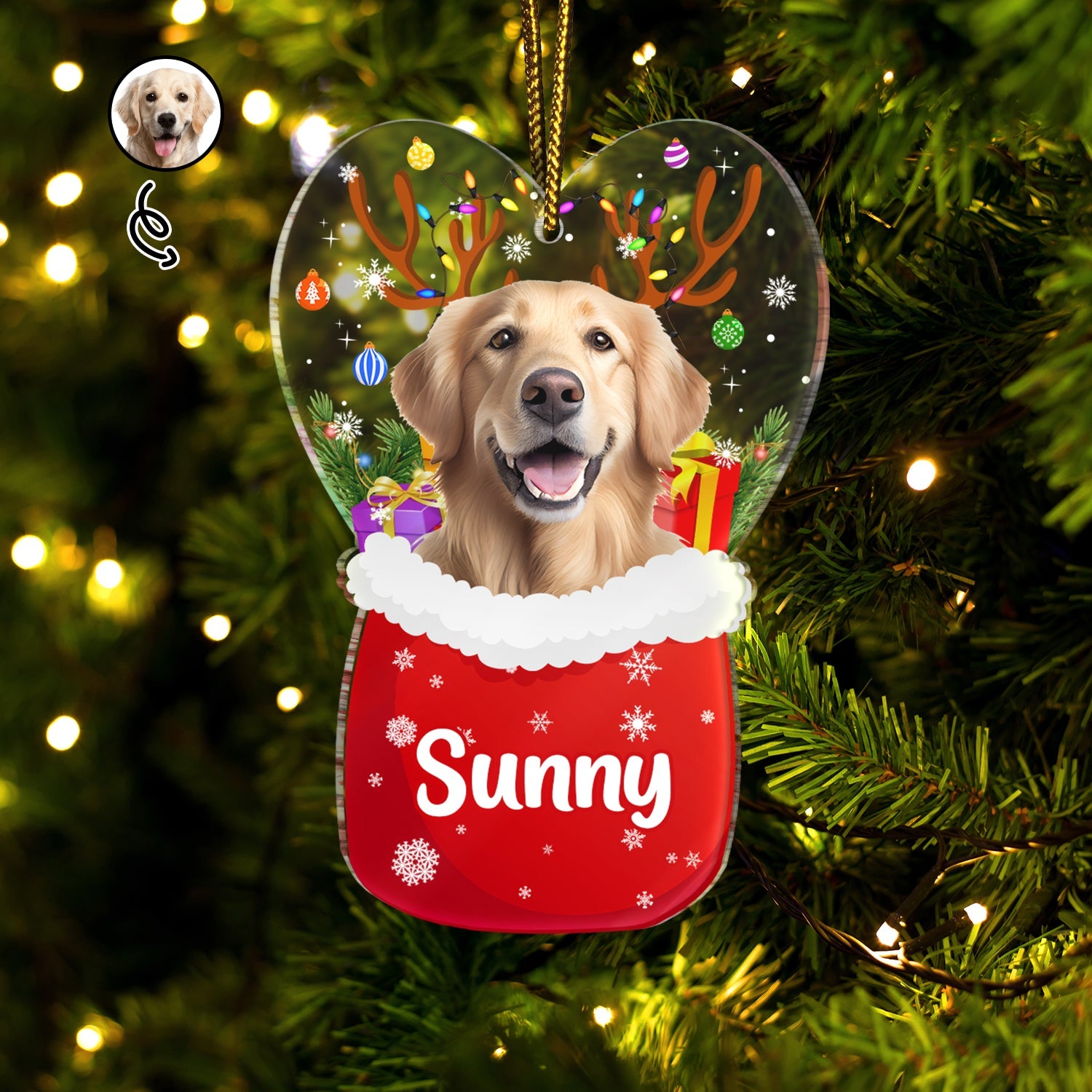 Custom Photo Santa Bag - Gift For Pet Lovers - Personalized Custom Shaped Acrylic Ornament ORNA1210