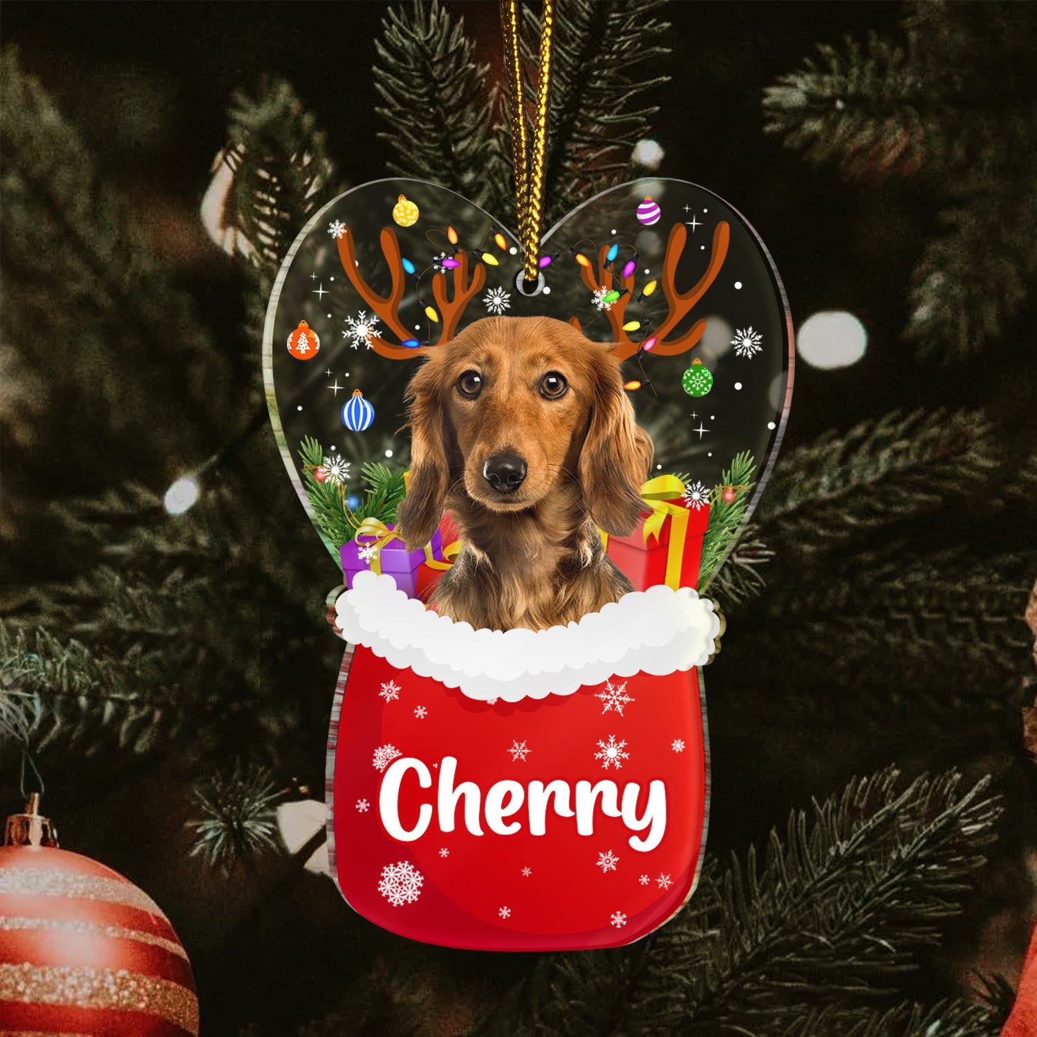 Custom Photo Santa Bag - Gift For Pet Lovers - Personalized Custom Shaped Acrylic Ornament ORNA1210