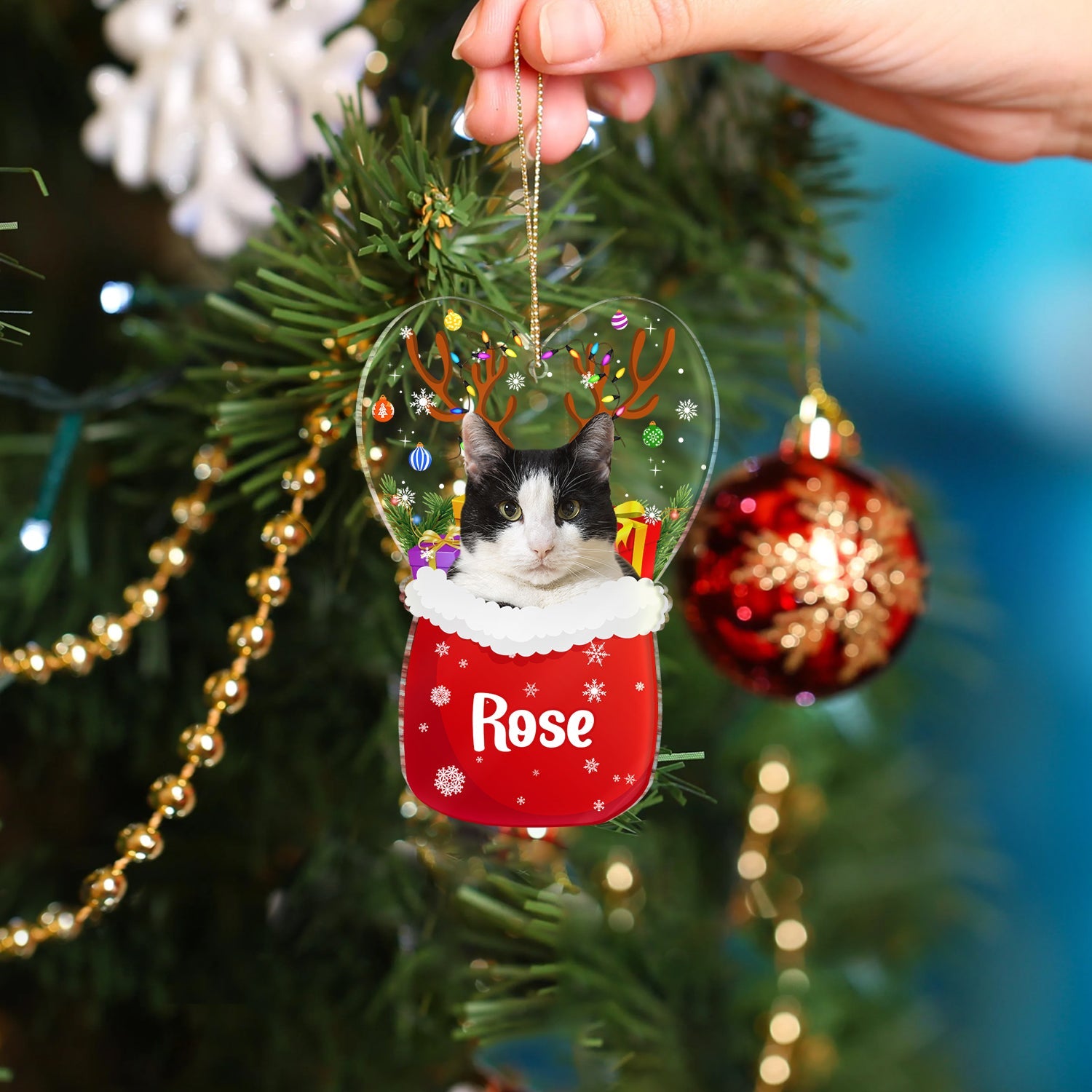 Custom Photo Santa Bag - Gift For Pet Lovers - Personalized Custom Shaped Acrylic Ornament ORNA1210