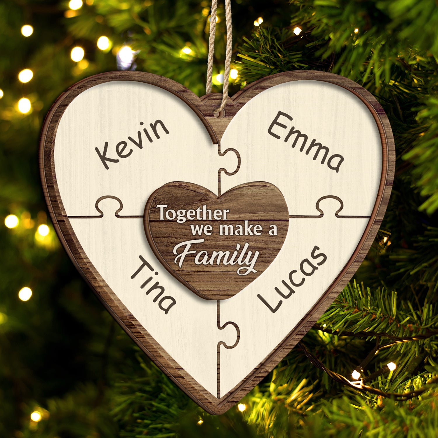 Christmas Puzzle Together We Make A Family - Gift For Family - Personalized 2-Layered Wooden Ornament ORNA1210