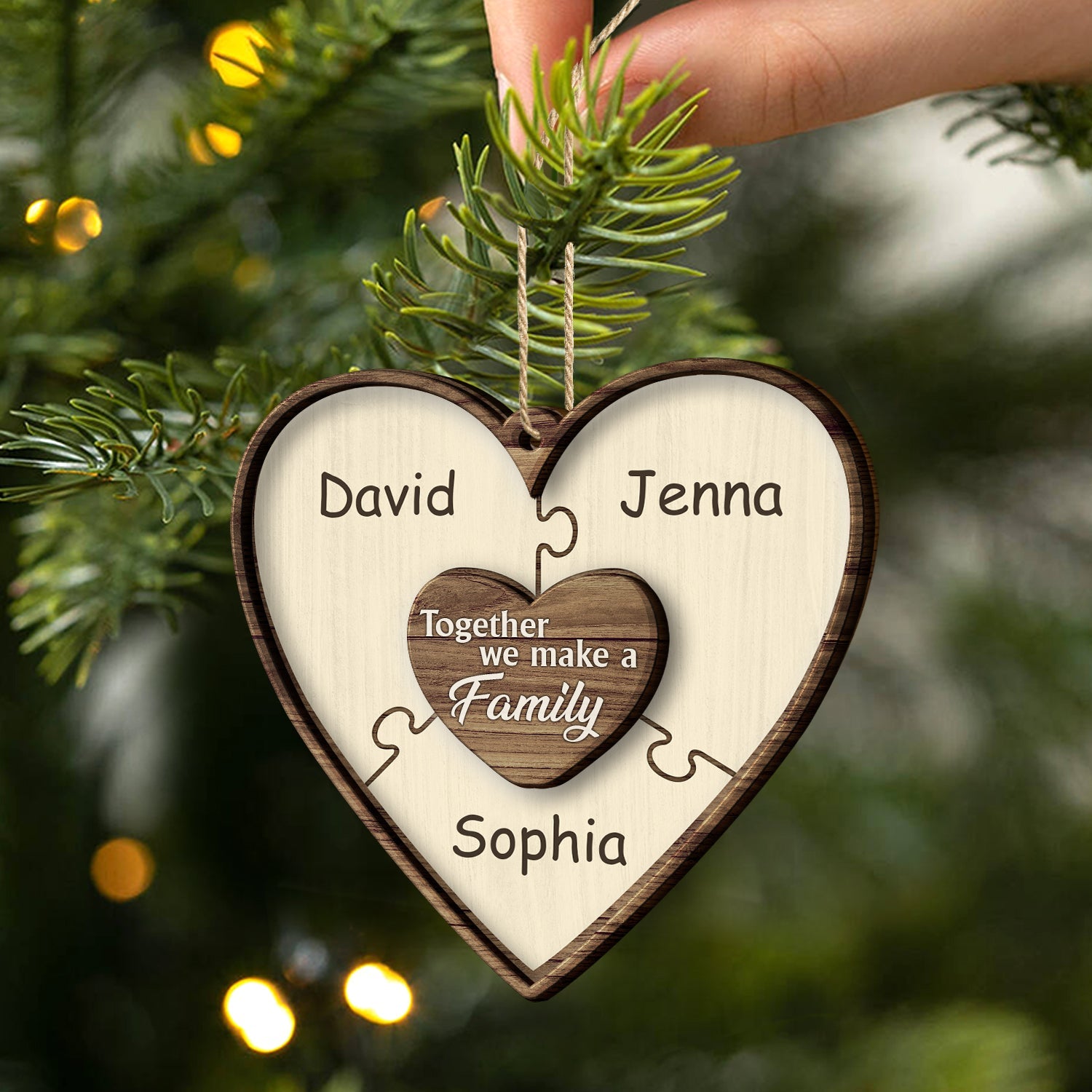 Christmas Puzzle Together We Make A Family - Gift For Family - Personalized 2-Layered Wooden Ornament ORNA1210