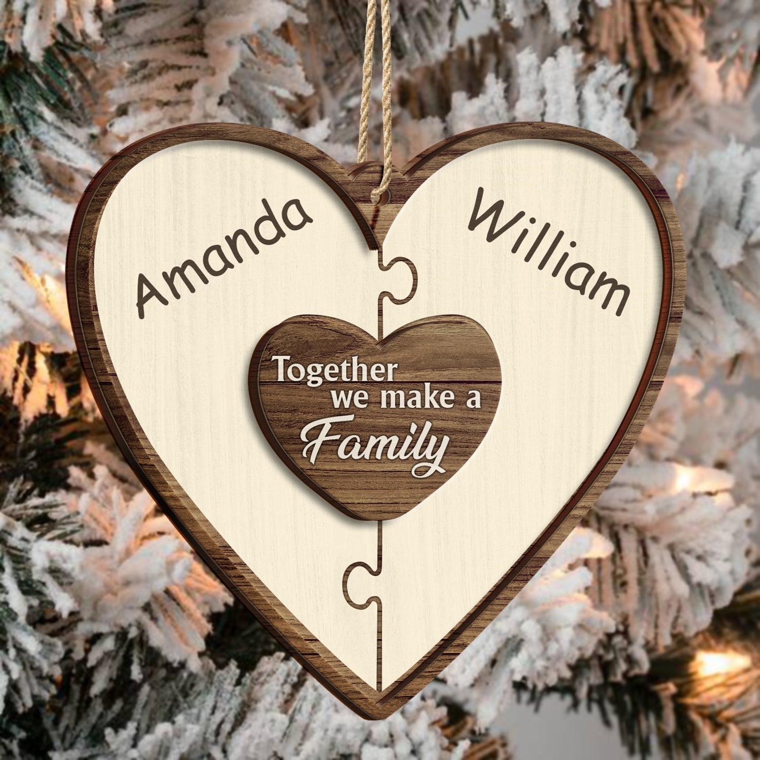 Christmas Puzzle Together We Make A Family - Gift For Family - Personalized 2-Layered Wooden Ornament ORNA1210