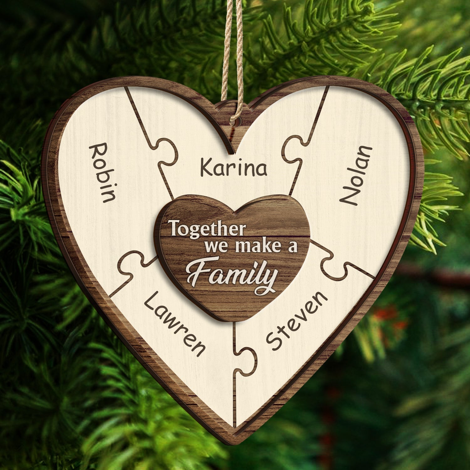 Christmas Puzzle Together We Make A Family - Gift For Family - Personalized 2-Layered Wooden Ornament ORNA1210