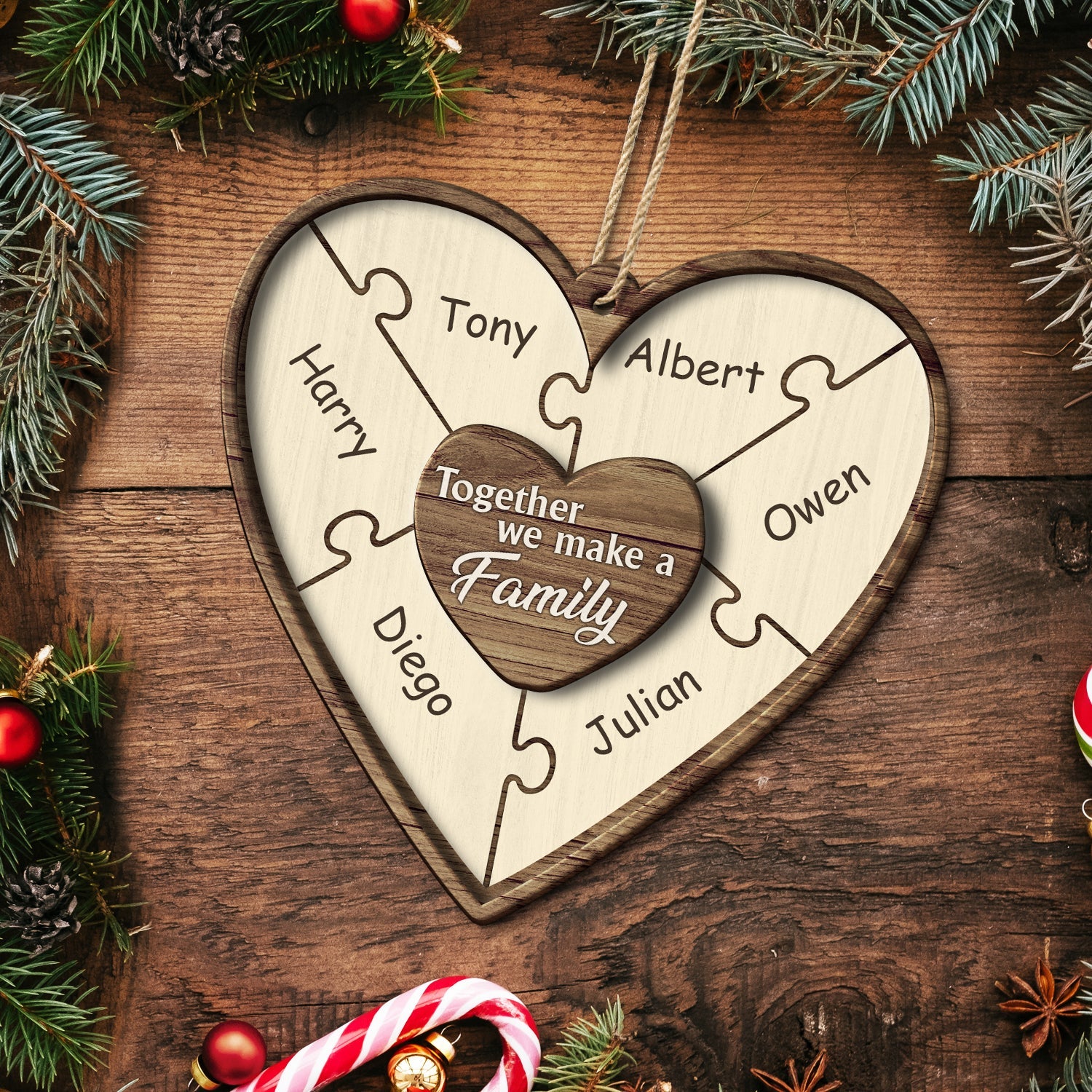 Christmas Puzzle Together We Make A Family - Gift For Family - Personalized 2-Layered Wooden Ornament ORNA1210