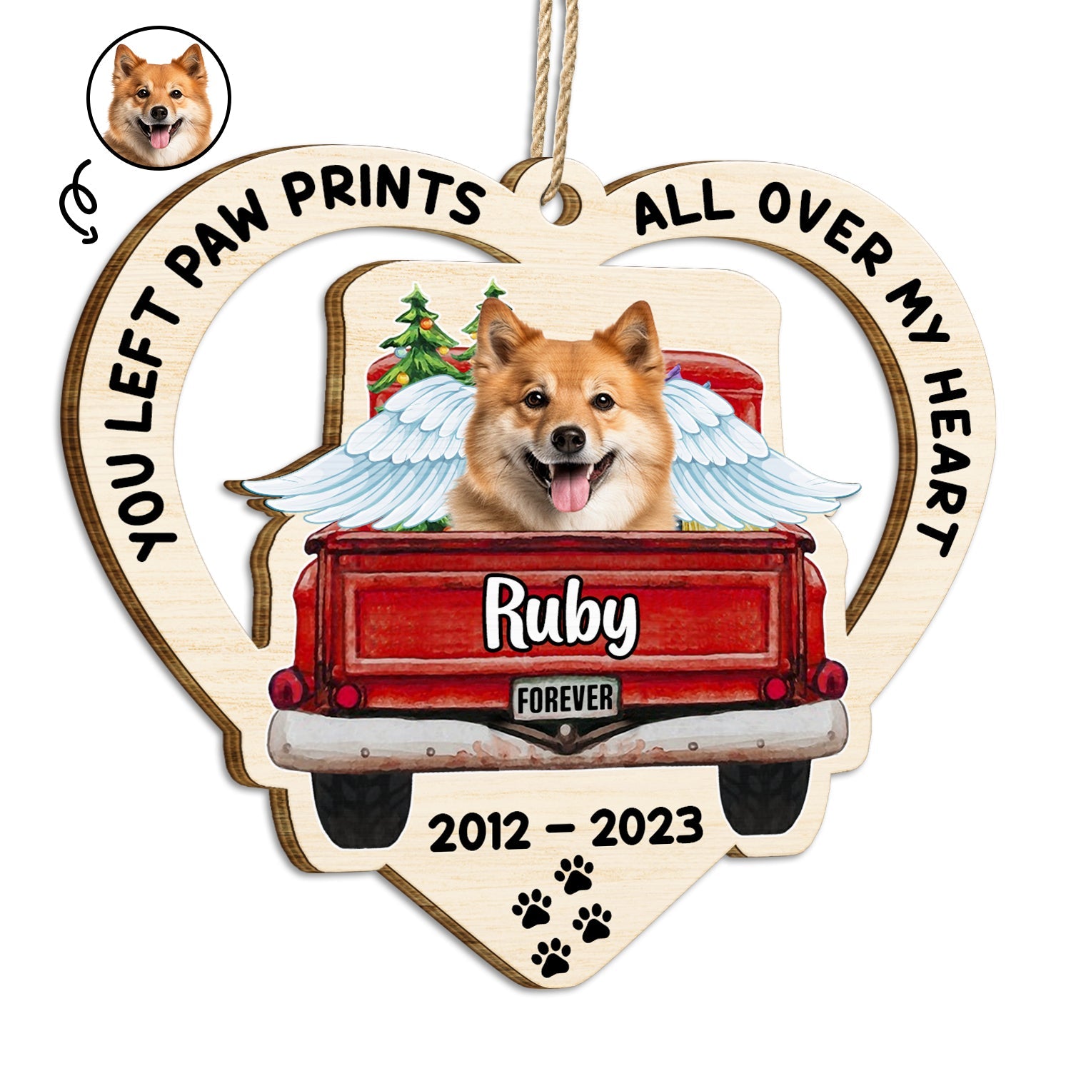Custom Photo Your Paw Prints - Christmas Pet Memorial Gift - Personalized Wooden Cutout Ornament ORNA1210