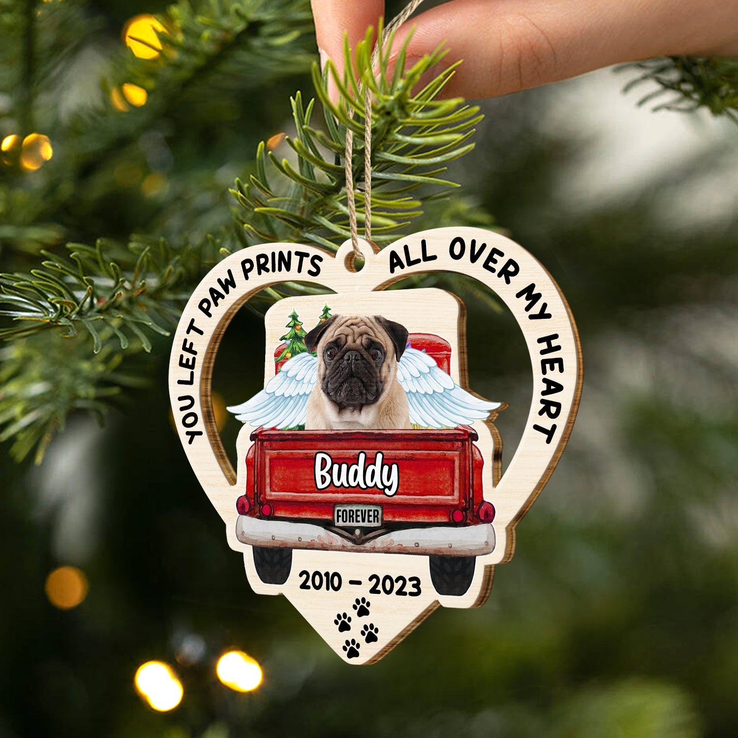 Custom Photo Your Paw Prints - Christmas Pet Memorial Gift - Personalized Wooden Cutout Ornament ORNA1210
