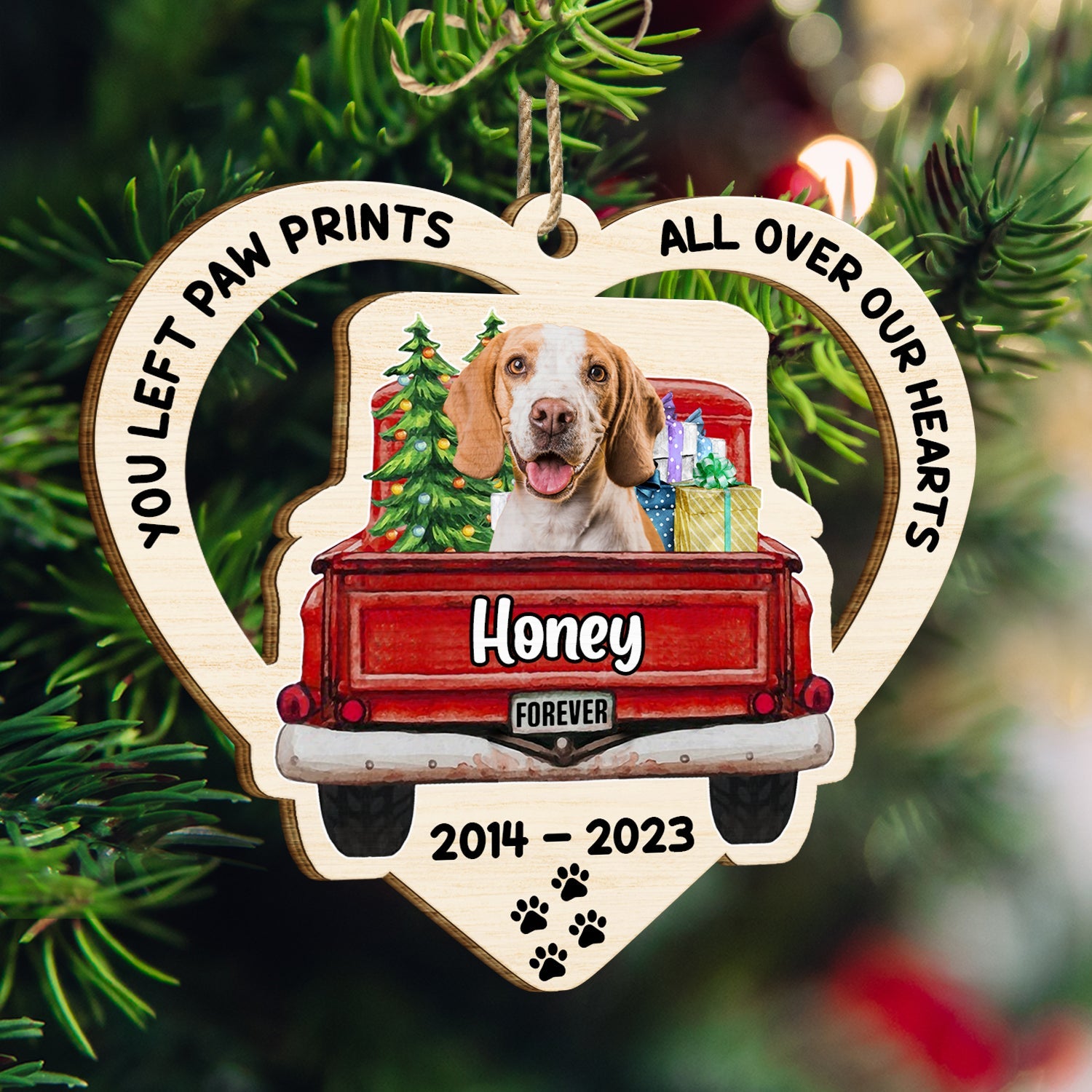 Custom Photo Your Paw Prints - Christmas Pet Memorial Gift - Personalized Wooden Cutout Ornament ORNA1210