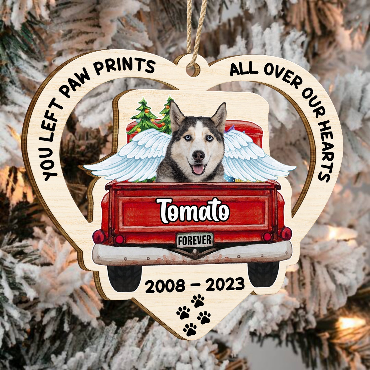 Custom Photo Your Paw Prints - Christmas Pet Memorial Gift - Personalized Wooden Cutout Ornament ORNA1210