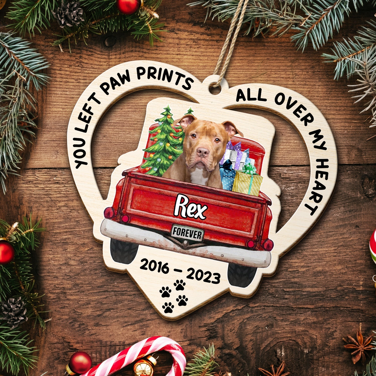 Custom Photo Your Paw Prints - Christmas Pet Memorial Gift - Personalized Wooden Cutout Ornament ORNA1210