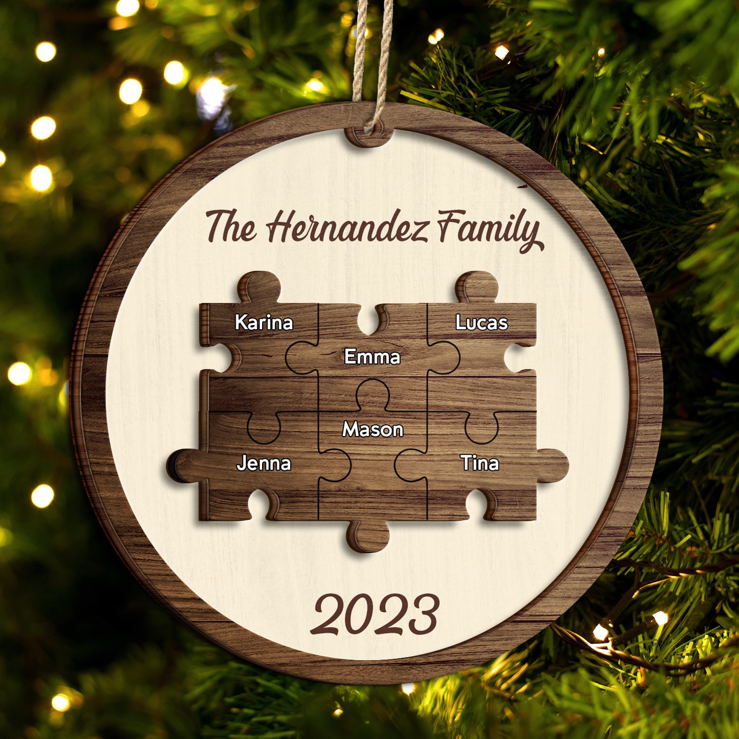 Christmas Family Puzzle Ornament Custom Name - Gift For Family - Personalized 2-Layered Wooden Ornament ORNA1210