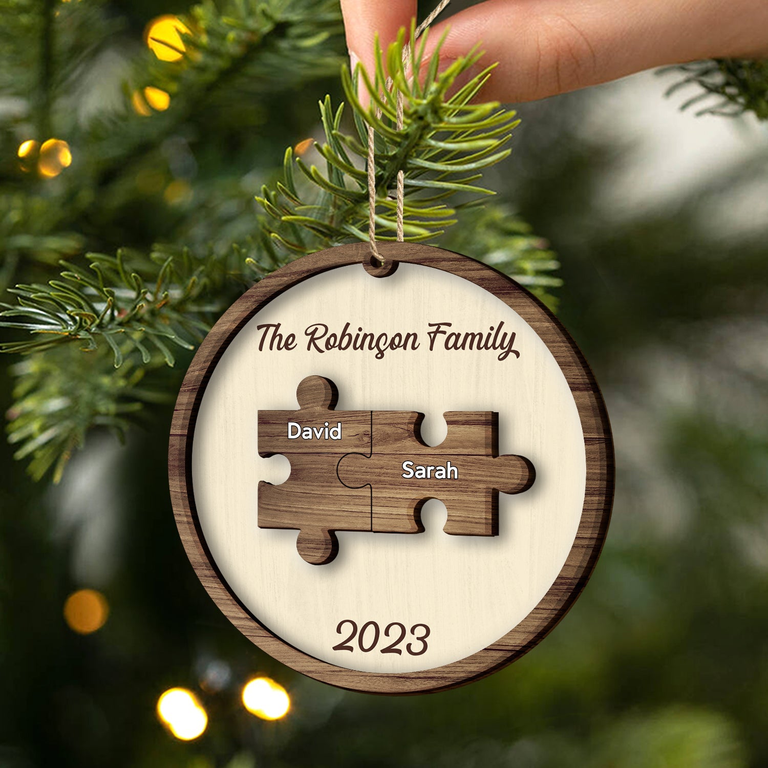 Christmas Family Puzzle Ornament Custom Name - Gift For Family - Personalized 2-Layered Wooden Ornament ORNA1210