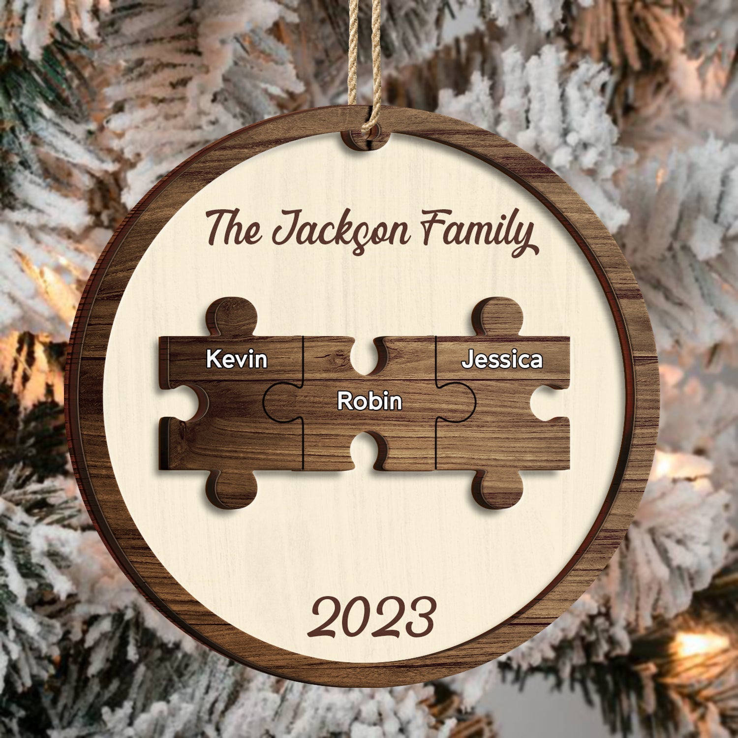 Christmas Family Puzzle Ornament Custom Name - Gift For Family - Personalized 2-Layered Wooden Ornament ORNA1210