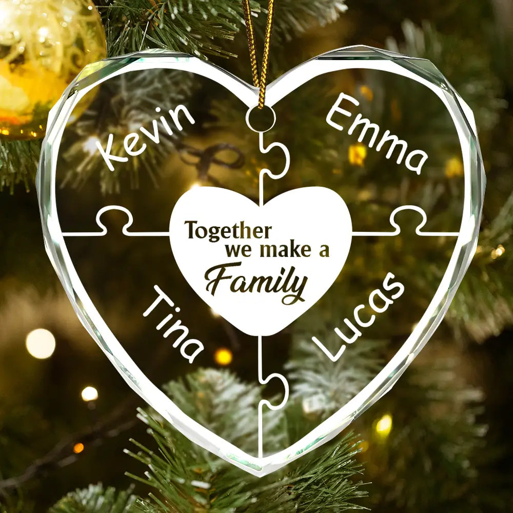 Christmas Together We Make A Family - Personalized Heart Shaped Glass Ornament ORNA1210