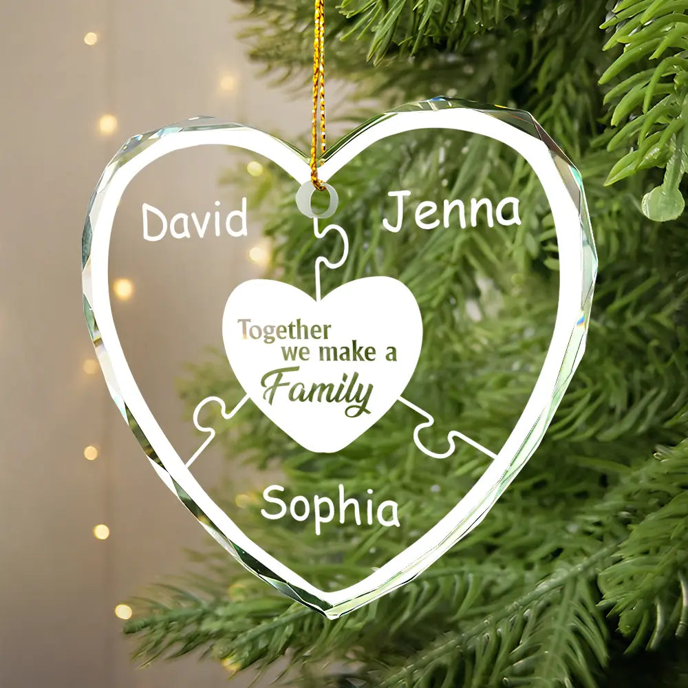 Christmas Together We Make A Family - Personalized Heart Shaped Glass Ornament ORNA1210