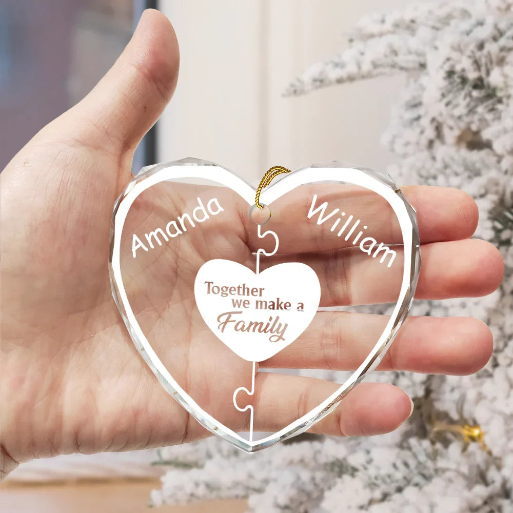 Christmas Together We Make A Family - Personalized Heart Shaped Glass Ornament ORNA1210