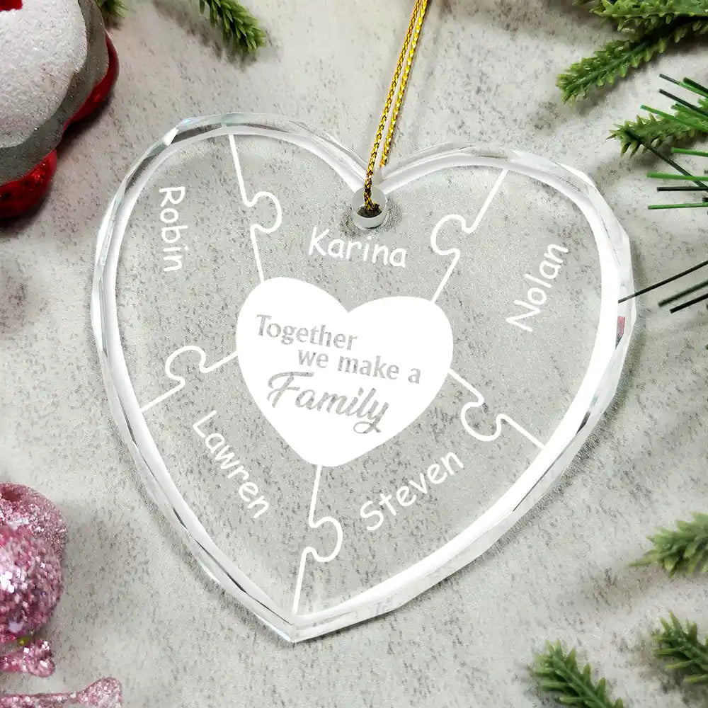 Christmas Together We Make A Family - Personalized Heart Shaped Glass Ornament ORNA1210