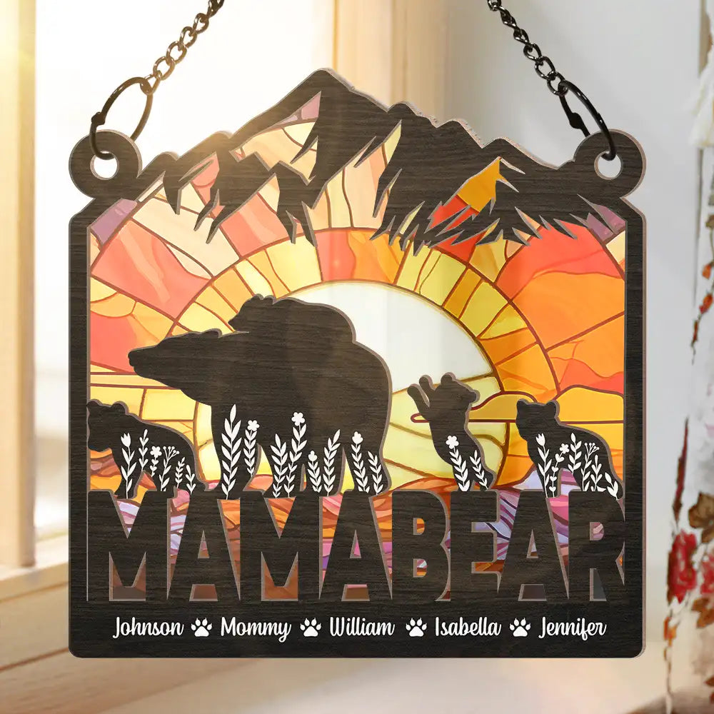 Mamabear And Kids - Personalized Window Hanging Suncatcher Ornament ORNA1210