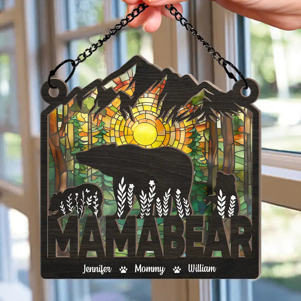 Mamabear And Kids - Personalized Window Hanging Suncatcher Ornament ORNA1210
