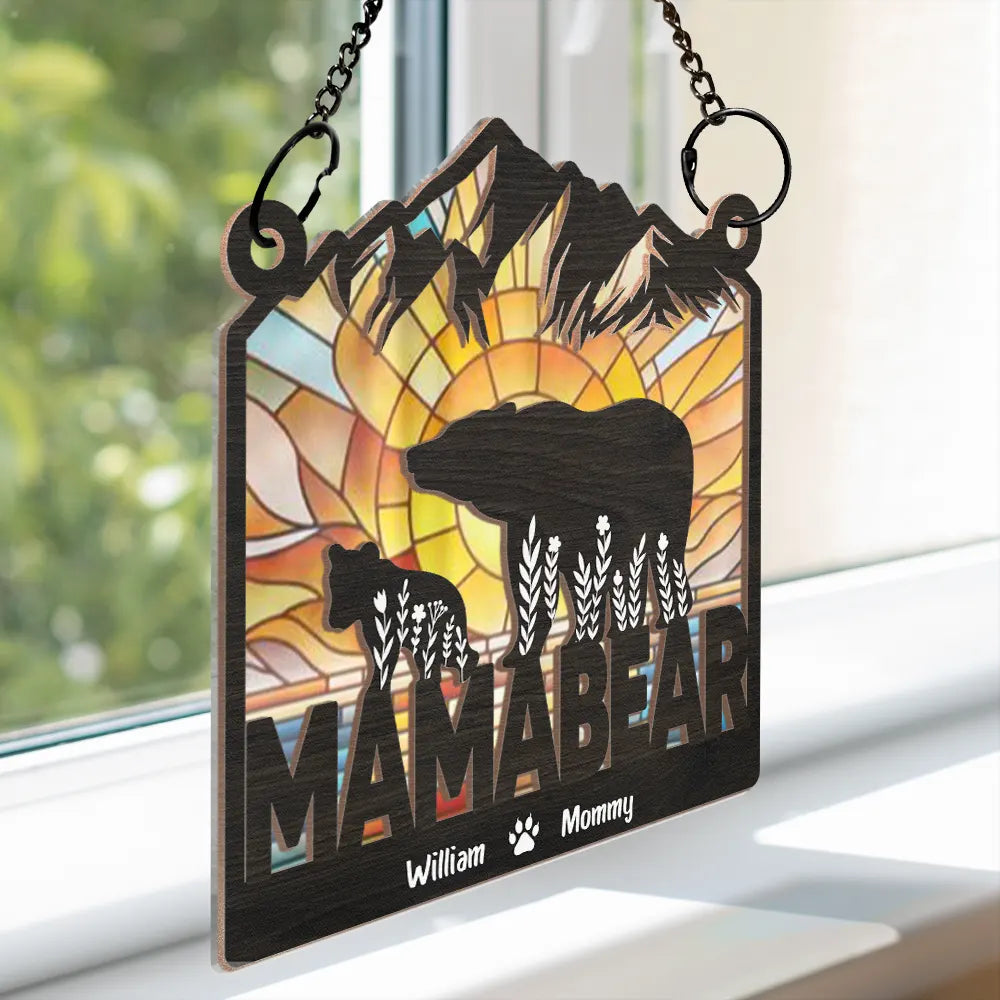 Mamabear And Kids - Personalized Window Hanging Suncatcher Ornament ORNA1210