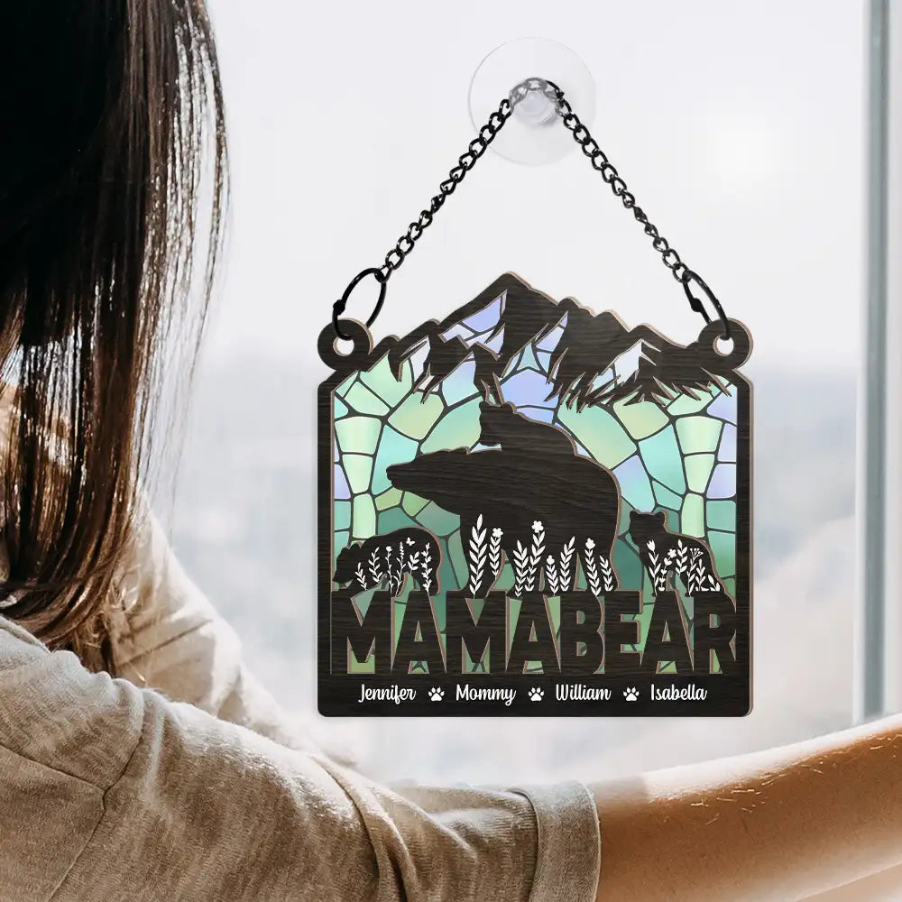 Mamabear And Kids - Personalized Window Hanging Suncatcher Ornament ORNA1210