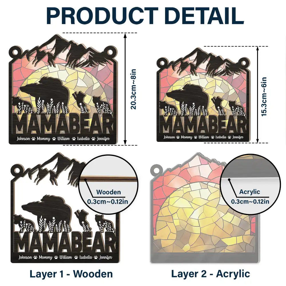 Mamabear And Kids - Personalized Window Hanging Suncatcher Ornament ORNA1210